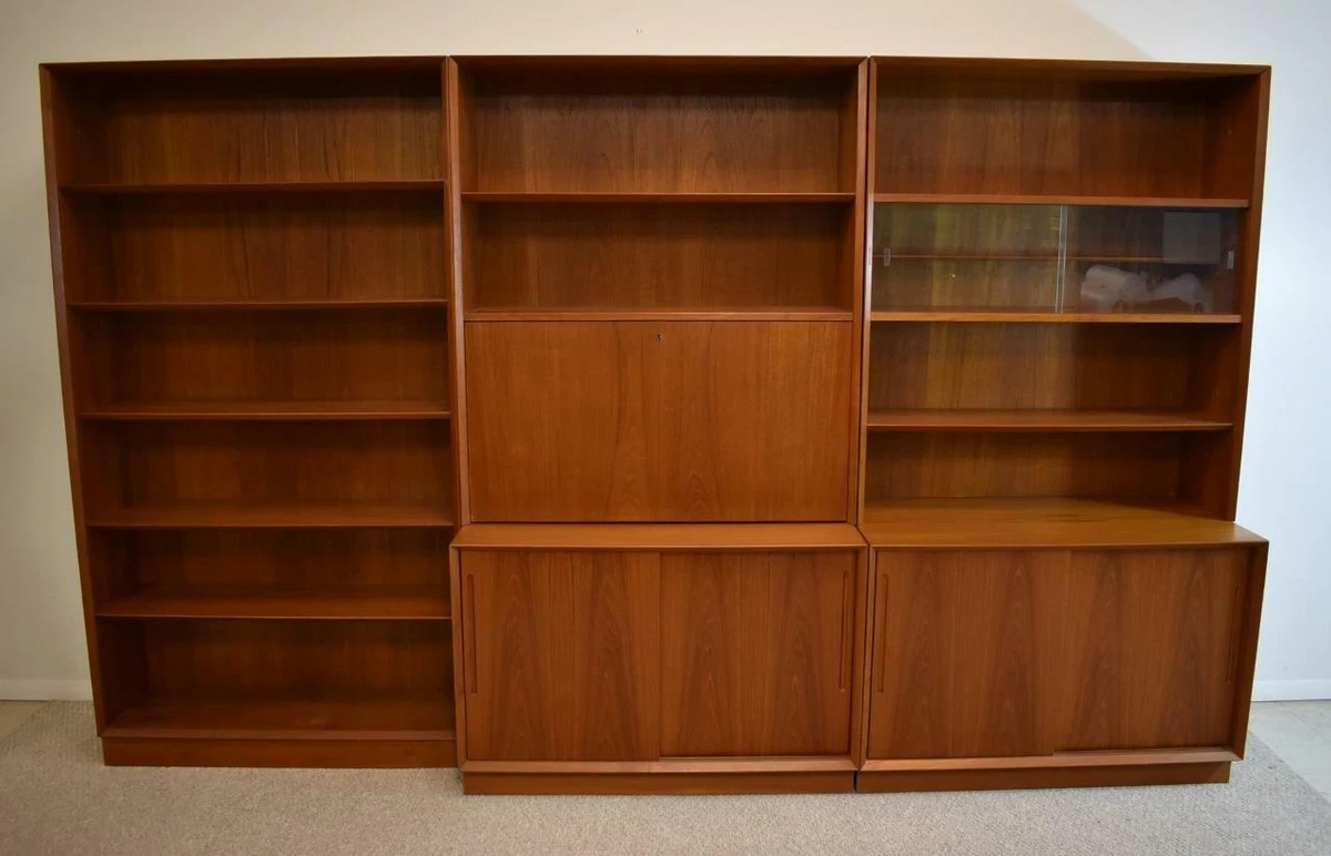 Modular Danish Teak Wall Shelf Unit Bookcase with Desk 120