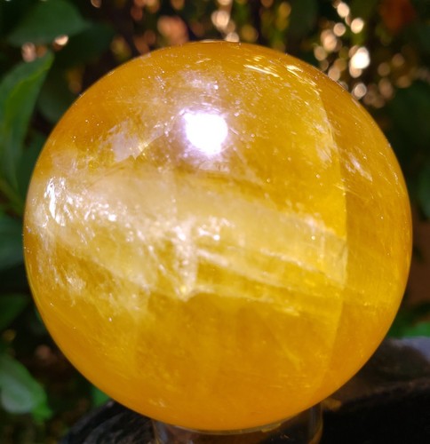 2.3" Honey Yellow Calcite Quartz Crystal Sphere Ball Orb Rainbows Star, 306g - Picture 7 of 17