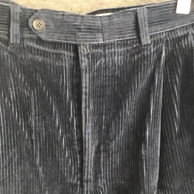 Burberry London Navy Leisure Corduroy Casual Pants W Pockets Pleated Sz 35  Vtg