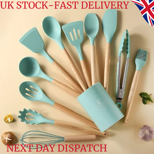 12Pcs Silicone Nonstick High Temperature Cooking Tool Set With Storage Bucket UK - Picture 1 of 4