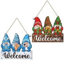 Winter Welcome Sign for Front Door Gnome Wreath Wooden Sign for Porch Double ...