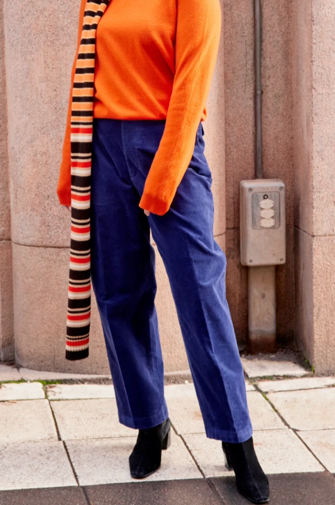 MARNI x Uniqlo Women Corduroy Wide-Fit Pleated Pants Blue XL NWT