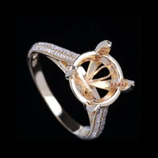 Rose Gold Plated Simulated Diamond Semi Mount Engagement Ring Setting Round 10mm
