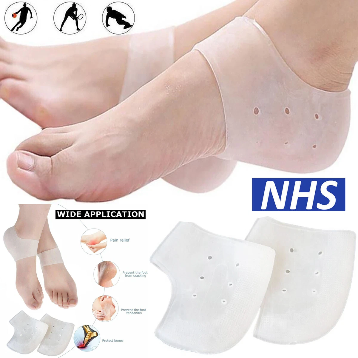 2x Silicone Gel Heel Pads Sleeves Cracked Foot Skin Care Protector Socks