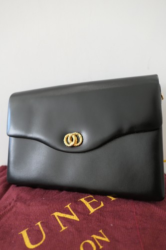 Vintage Launer London Clutch with Leather Shoulder Strap in Black Leather Bag - Picture 6 of 24