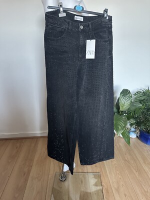 パンツ zara trf super wide leg low rise ZARA NEW WOMAN LOW-RISE TRF SUPER WIDE-LEG RHINESTONE JEANS