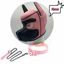Pink Puppy Hood Pet Role Play Games Dog Slaves Full Head Binding Mask Costumes