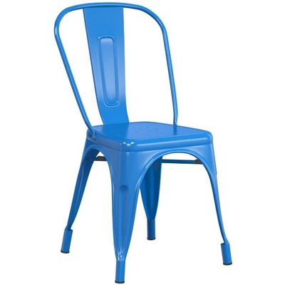 Cafe Style Stackable Blue Metal Restaurant Dining Chair For Outdoor Use