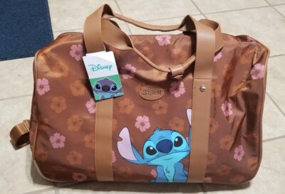 Bioworld Disney Stitch Brown Floral 20 Inch Rolling Travel Duffle Bag
