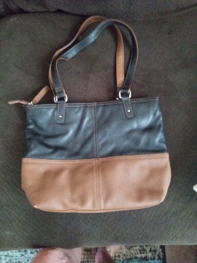 STONE COMPANY HANDBAG SOFT LEATHER BLACK BROWN PURSE