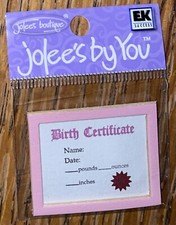 RARE Jolees Mini Baby Girl Birth Certificate Name Date Lbs  s New Born Scrapbook