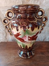 Hubert Bequet Quaregnon Belgium - Vase balustre CERF & BICHE Forêt ANSES ANNEAUX