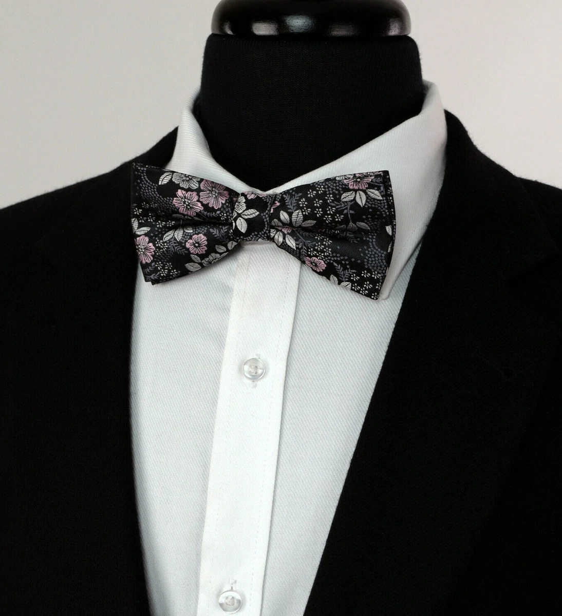 Mens Floral Grey Silver Black Pink Pre Tied Collar Tuxedo Bow Tie Silk 513 UK