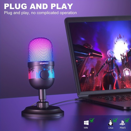 Micrófono USB para juegos, micrófono condensador con cancelación de ruido con silencio, ganancia, monitor - Imagen 5 de 23