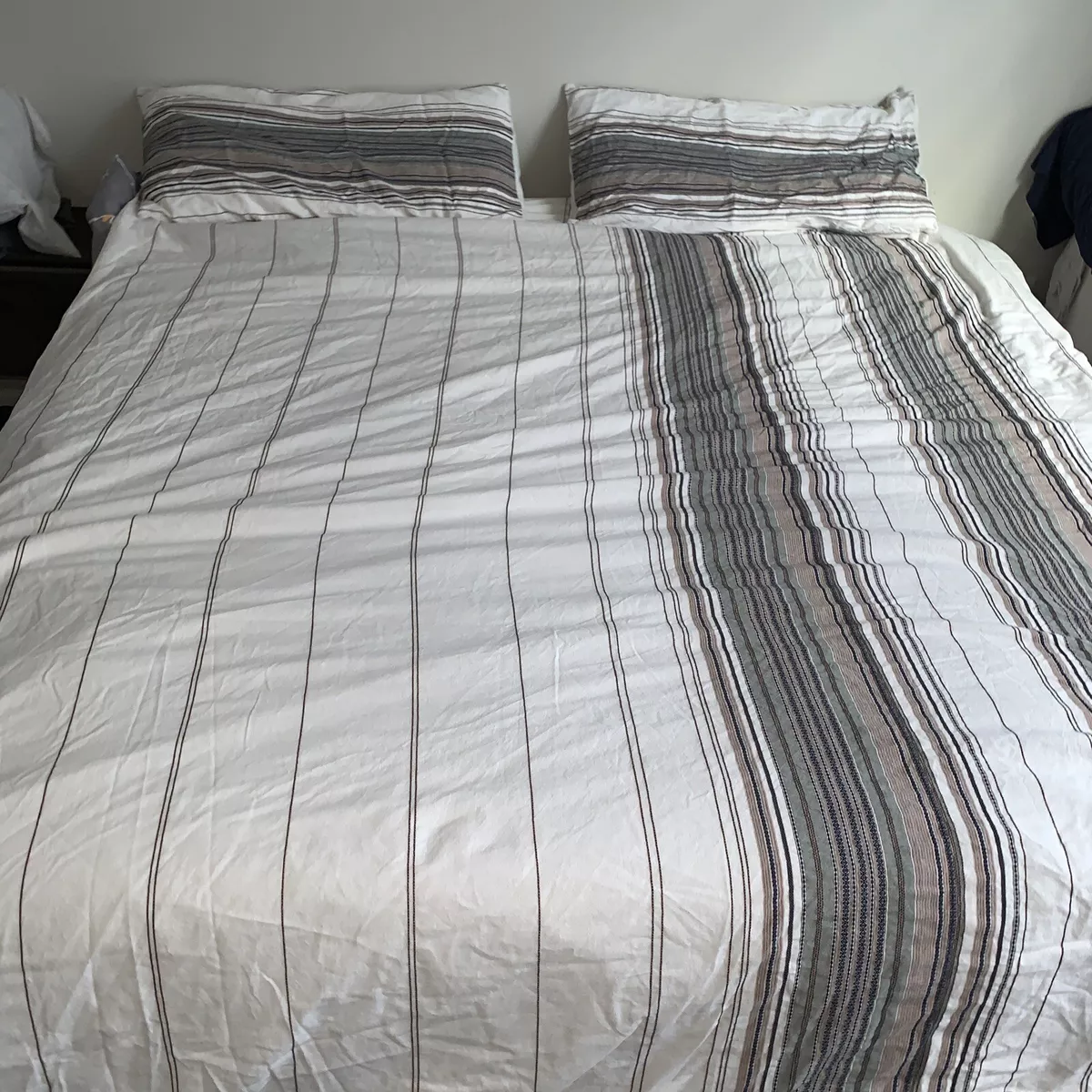 Pottery Barn King Duvet Cover Striped beige Blue Organic Cotton 2 Shams Bed Set