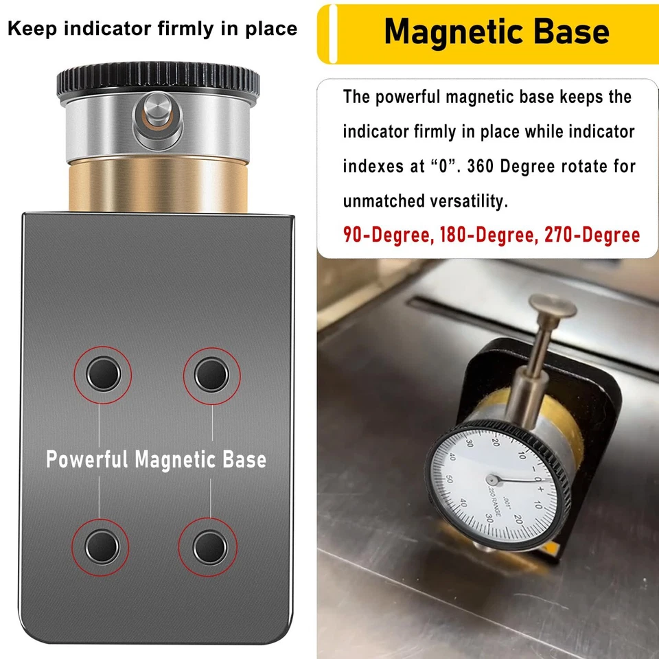 Indicador de dial W1218A gira 360 ̊ base magnética potente duradera para cepilladoras Foto 4 de 4