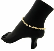 TWIST ROPE CHAIN ANKLET 5mm ANKLE BRACELET 10" 14K ITALY GOLD PLATED