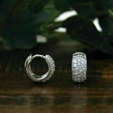 1Ct Round Cut Simulated Diamond Women Heggie Hoop Earrings 14k White Gold Plated