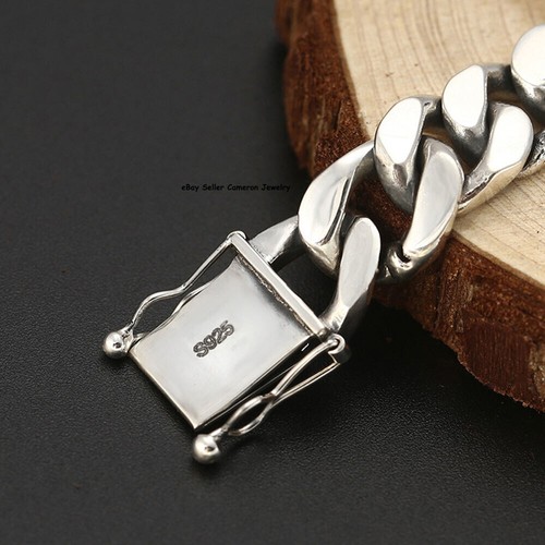 Pure S925 Sterling Silver Chain 12mm Heavy Curb ID Link Bracelet 64-65g 7.9inch - Picture 3 of 7