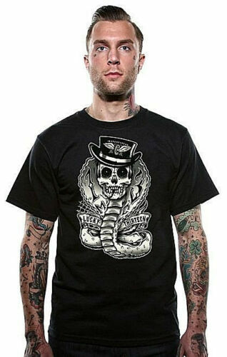 Chemise Moto Lucky 13 Haute Tension – Tatouage Crâne, Fer à Cheval, Croix, Punk, Tee-shirt Homme S