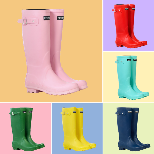 Womens Wellington Boots Tall Festival Rubber Wellington Boots Lined Wellies