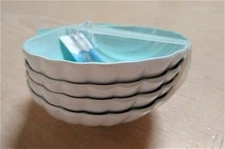 4 Sigrid Olsen Pale Aqua Blue White Seashell Melamine 2 Tone Dessert Bowls NEW