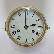 Reloj Campana Schatz Alemán Latón Barco 8 Días Número Romano Ojo de Buey Pared Alemania