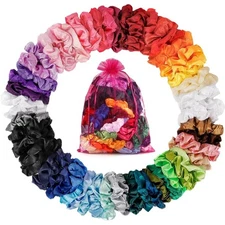 	ADRIONE Satin Scrunchies for Women & Girls - 60 Pack Silk Scrunchies for Curly	