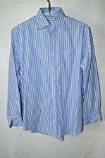 Enro Mens Dress Shirt Long Sleeve Blue Stripe Cotton 15.5 32/33