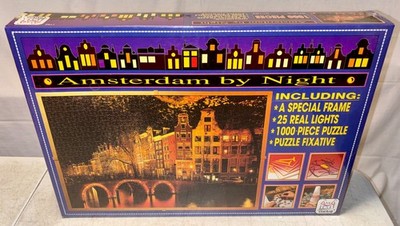 Chateau 1000 Piece Jigsaw Puzzle Amsterdam by Night REAL LIGHTS Frame Jumbo NEW