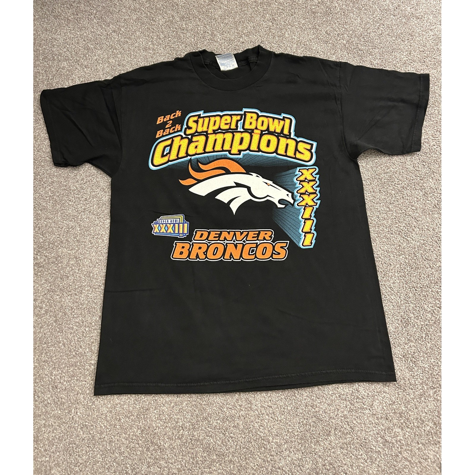 Vintage Denver Broncos T Shirt Mens Large Black Excellent Super Bowl Champions