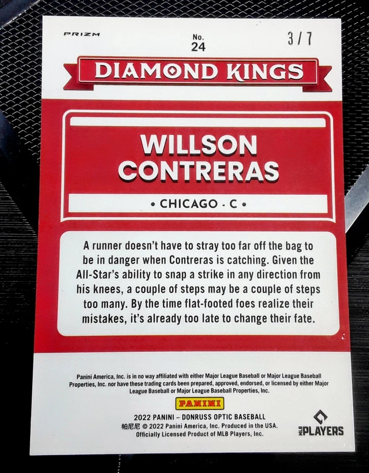 2022 PANINI DONRUSS MLB DIAMOND KINGS /7 WILLSON CONTRERAS Green Cracked Ice - Image 2 of 2
