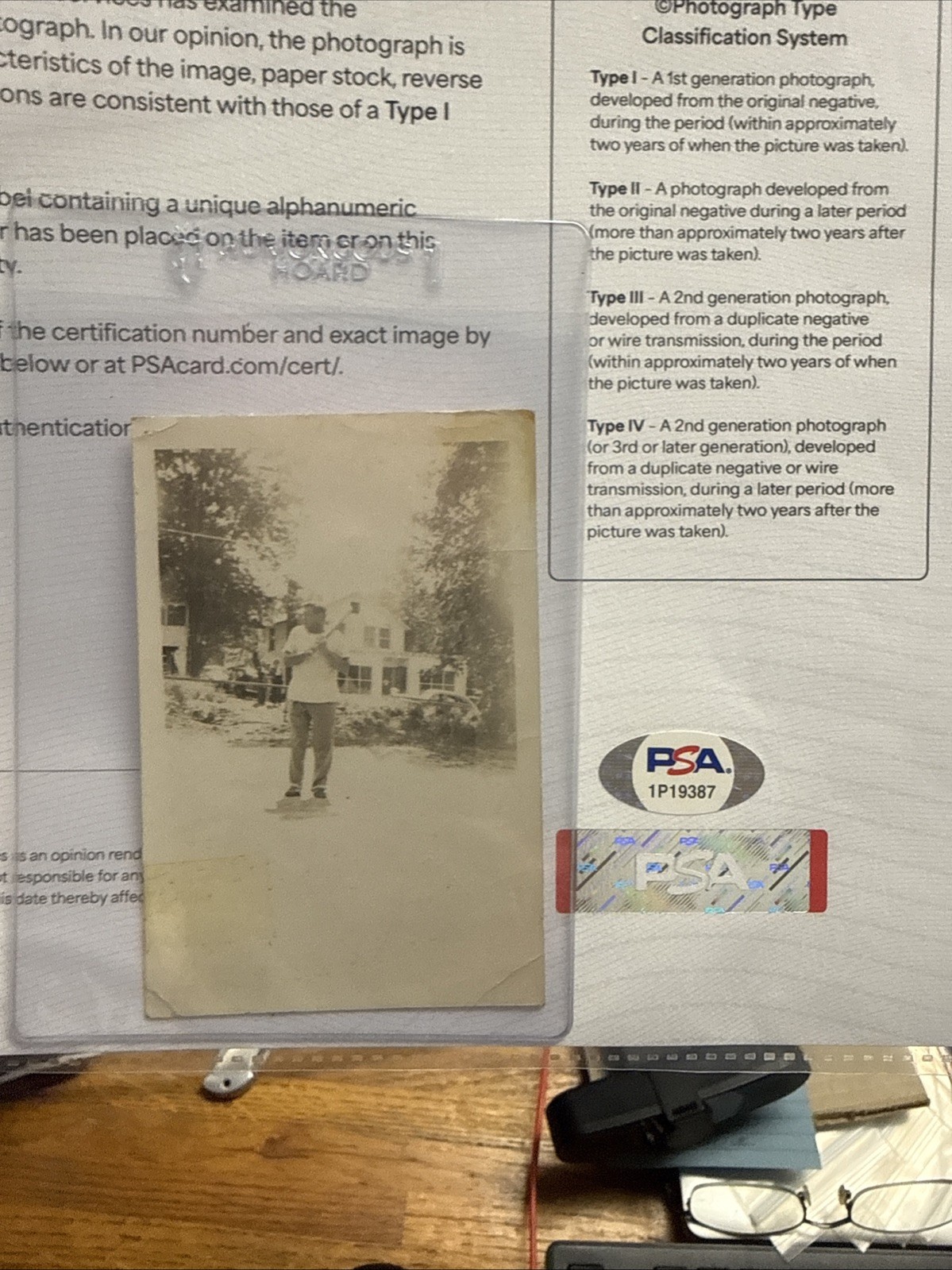 Original Photograph Babe Ruth with Bat Home Type 1 PSA Authentication 1940s view 5