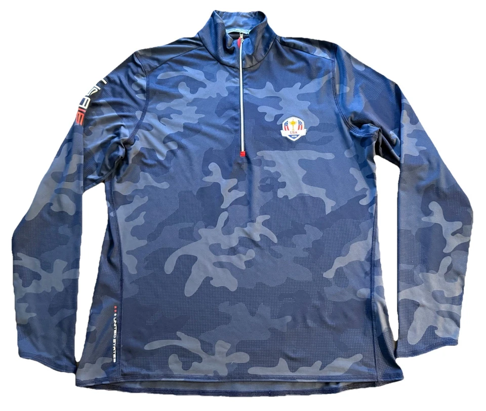 Pulôver feminino RLX Ralph Lauren Ryder Cup 2016 1/4 zíper tamanho XL azul camuflado G/S - Imagem 2 de 4