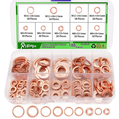 #ad #ad 188 PCS Copper Crush Washer Metric Flat Washers Assortment Kit Sealing Washer... $17.35