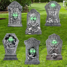 Halloween Decorations Tombstones,6Pcs Rip Gravestones with 13.7'' Stakes Graveya