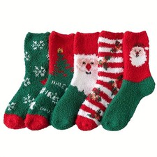 5 Pairs Christmas Crew Socks Winter Soft Warm Slipper Socks Xmas Gift Lot US