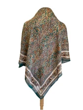 H74# Jean Pierre Paisley Floral Print Scarf Green Multicolor Vintage Foulard