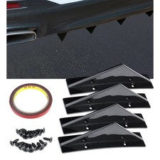 Rear Bumper Diffuser Spoiler Splitter Lip 4 Shark Fin Universal Fit Glossy Black