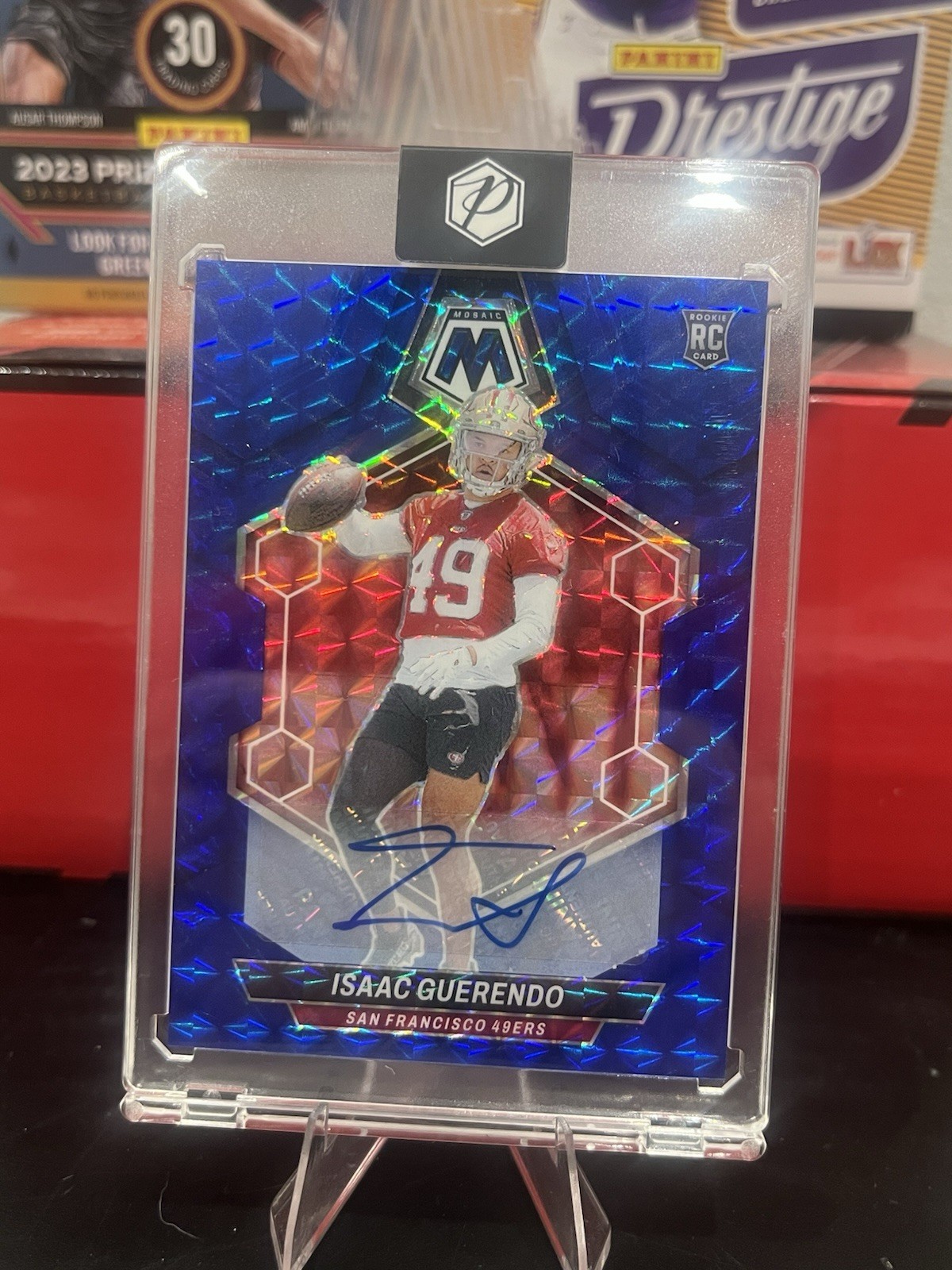 2024 Panini Mosaic - Rookie Autographs Mosaic Isaac Guerendo #388 Blue Prizm /99