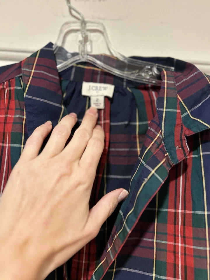 J Crew Factory Ruffle Mock Neck Stewart Tartan Plaid Tie Waist Shirt Dress Sz 2 - Image 3 of 4