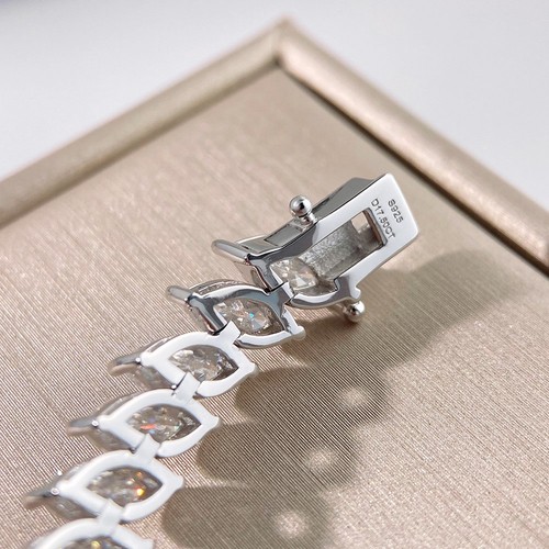 Full Marquise Cut Moissanite Tennis Chain Bracelet 925 Sterling Silver Hip Hop - Picture 11 of 27