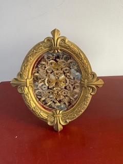 Religious Catholic Reliquary Relic Bronze Frame Ex VELO Blessed Virgin Mary BVM