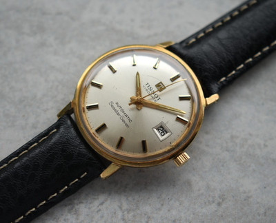 1960's Vintage Tissot Visodate Seastar Seven Men's Watch Automatic Gold Leather