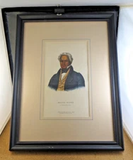 Major Ridge Cherokee Chief Black Frame Lithograph Art Print Under Glass 13 x 17"