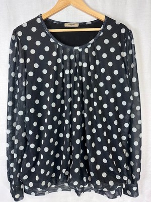 Timeson Size XXL Black & White Polka Dot Sheer Pleated Blouse