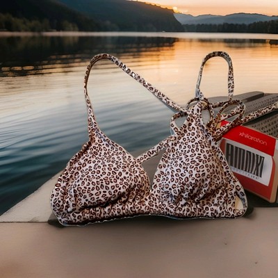 CHEETAH BIKINI TOP TRIANGLE  TIEBACK sz JR M  OCEAN COAST SPRINGBREAK SUMMER NWT