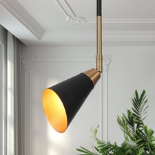 Modern Mini Pendant Light, Gold and Black 1-Light Adjustable Metal Pendant Light