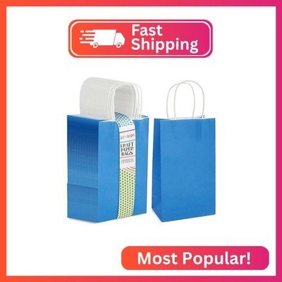 BLUE PANDA Gift Bags - 9 x 5 x 3 In, 25-Pack, Blue - Party Favor Bags with Handl