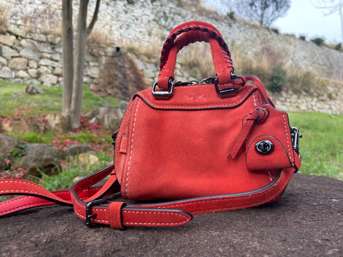 Rare COACH Ace 14 Mini vermilion suede Leather Crossbody Satchel